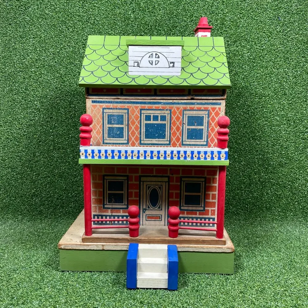Antique Converse Wooden Dollhouse Lithograph 2 Story Porch Early 1900s Toy 13